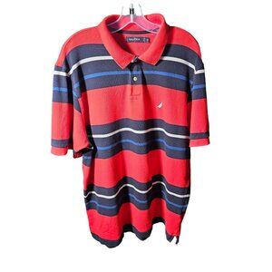 Nautica Mens Red Striped Polo Shirt XL Cotton